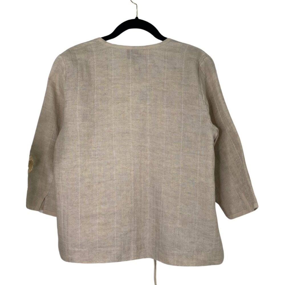 Eileen Fisher Linen Tie-Front Kimono Jacket Made with Italian Fabric, Size PM - Picture 6 of 10